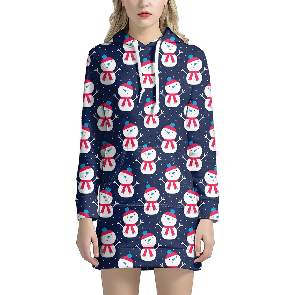 Cute Snowman Pattern Print Women's Pullover Hoodie Dress