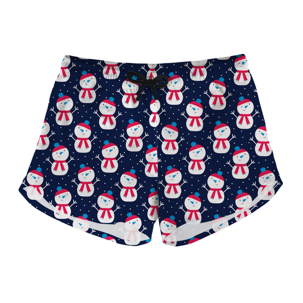 Cute Snowman Pattern Print Women's Shorts