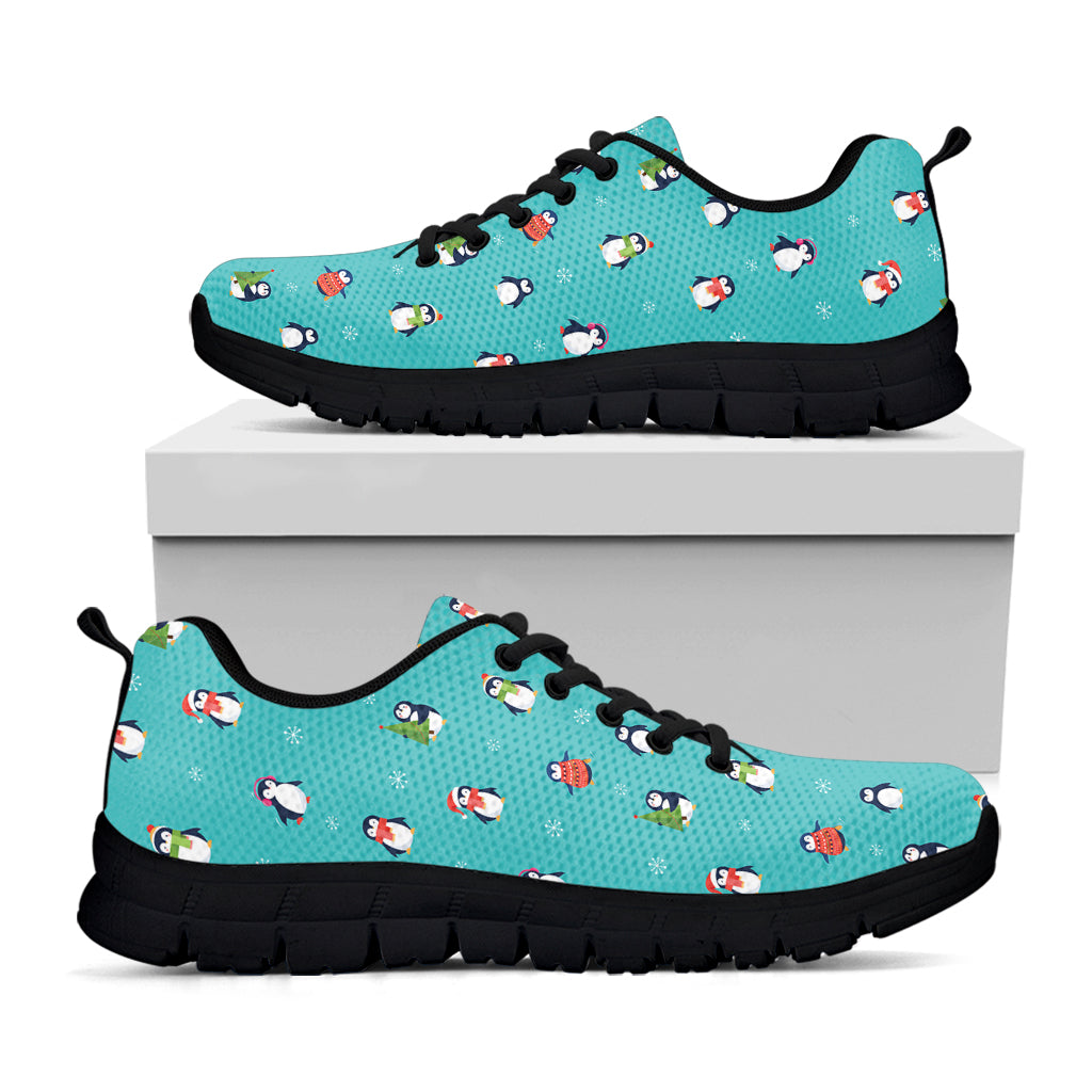 Cute Snowy Penguin Pattern Print Black Sneakers