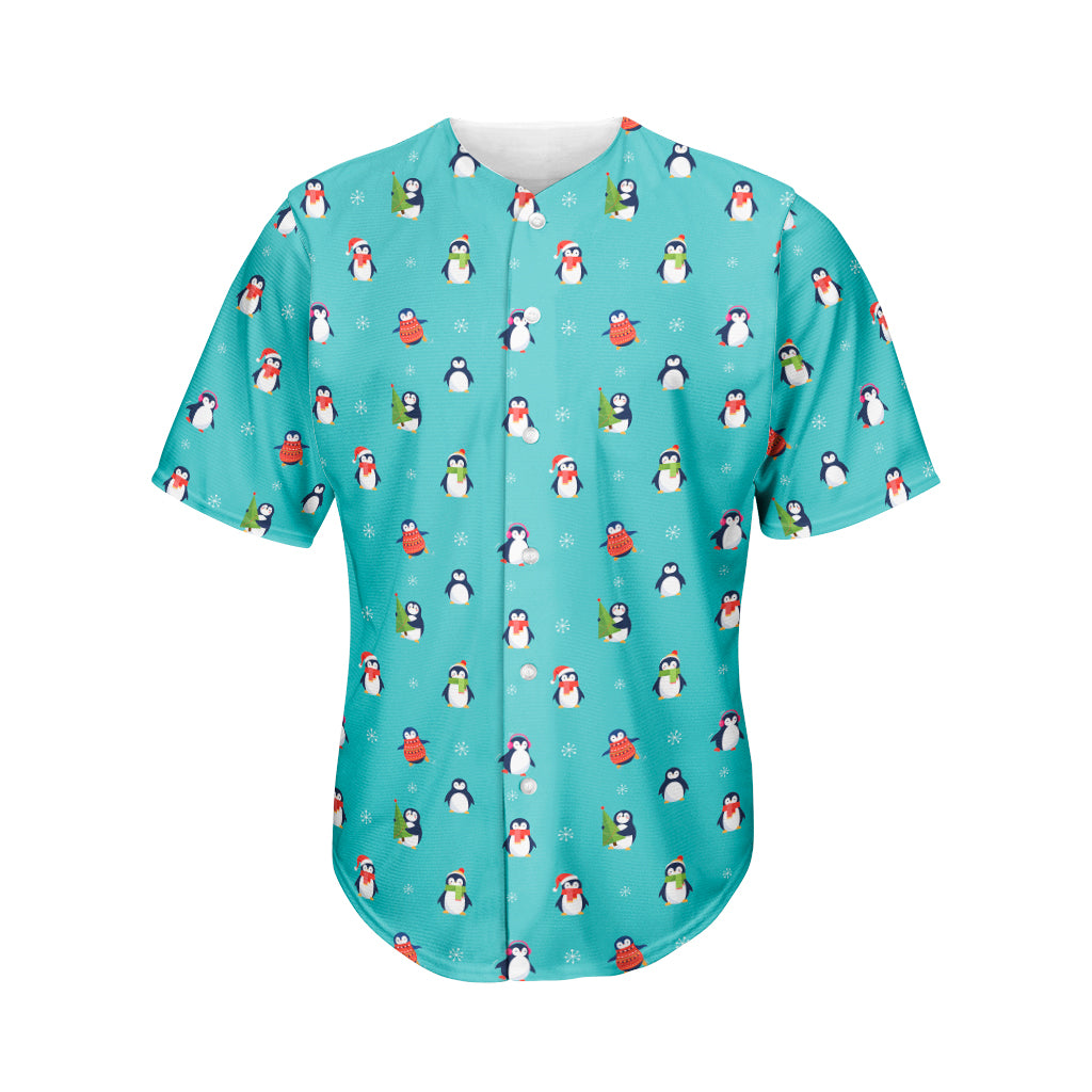 Cute Snowy Penguin Pattern Print Men's Baseball Jersey