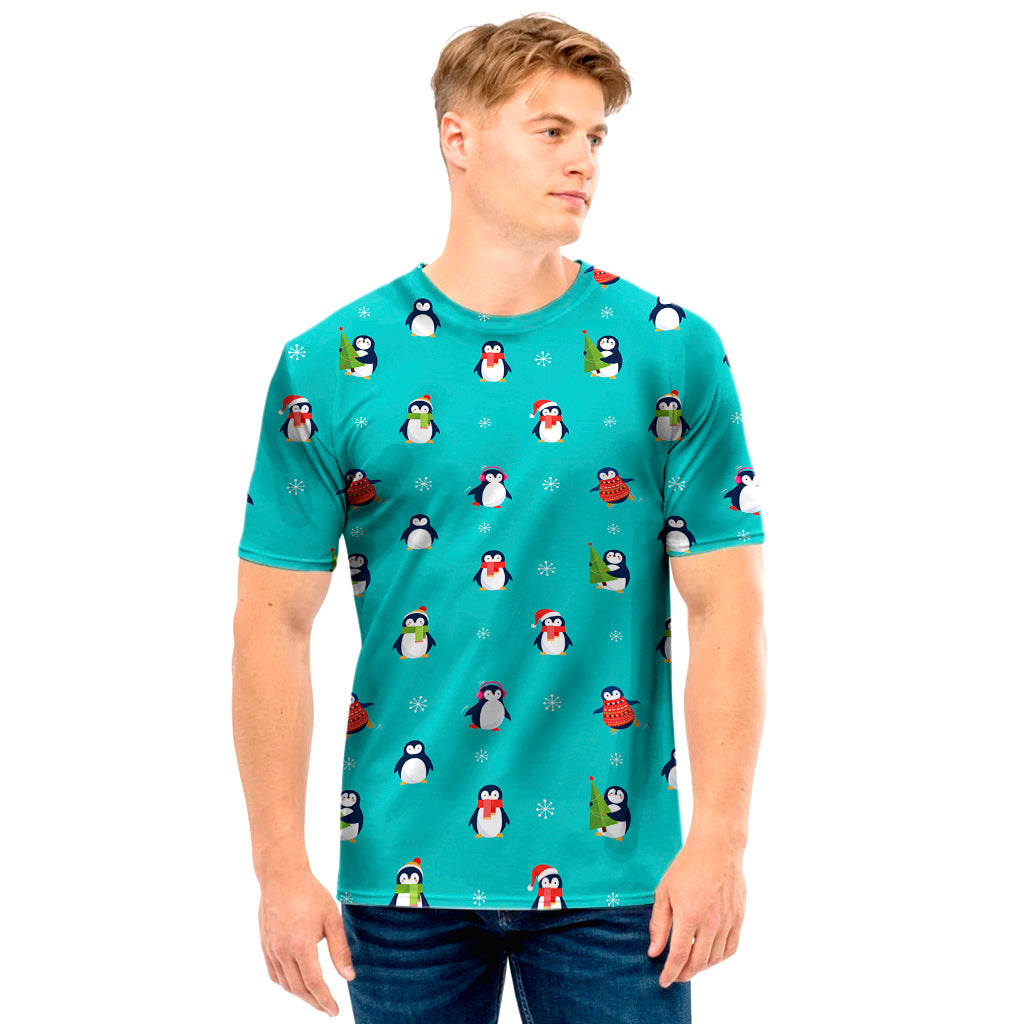 Cute Snowy Penguin Pattern Print Men's T-Shirt