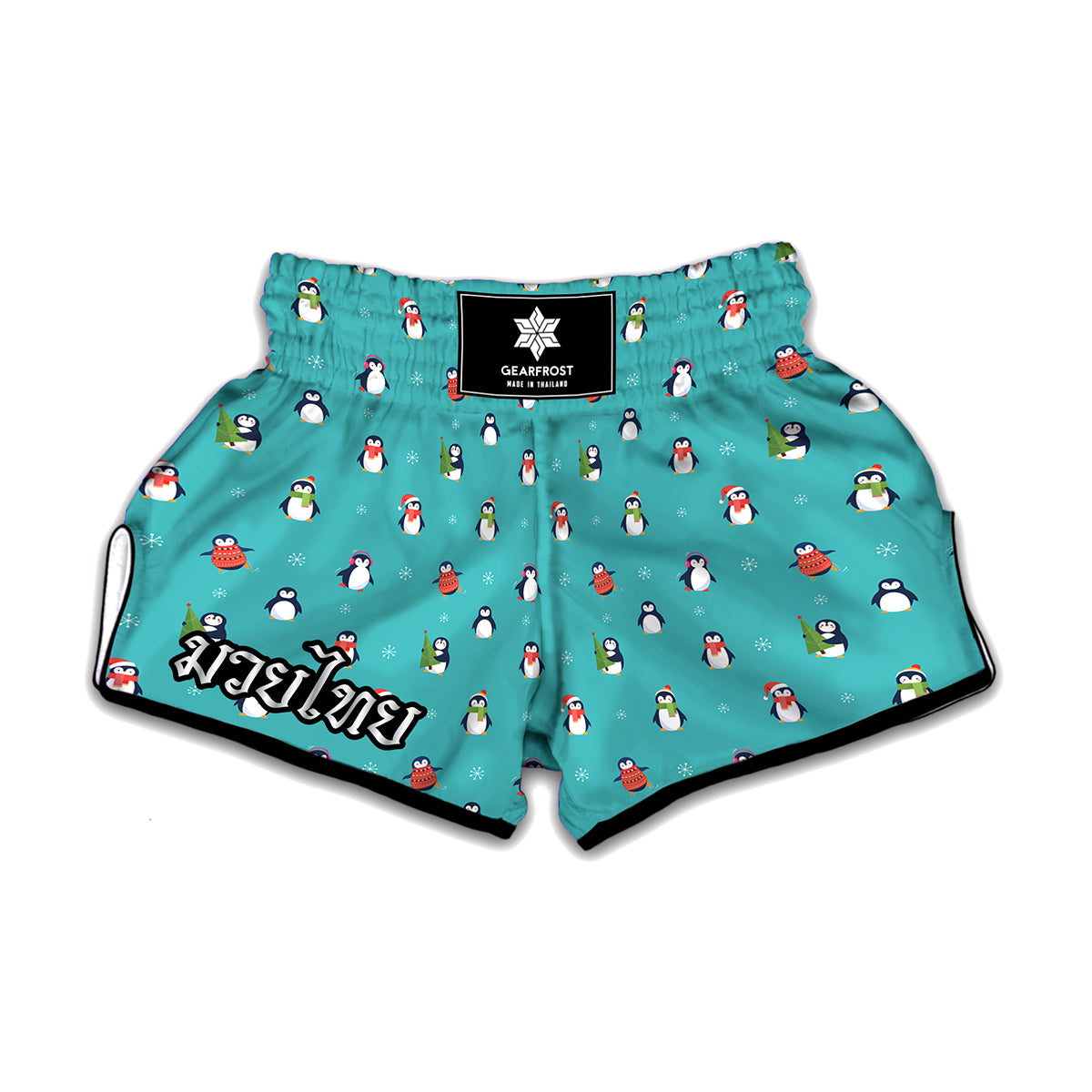 Cute Snowy Penguin Pattern Print Muay Thai Boxing Shorts