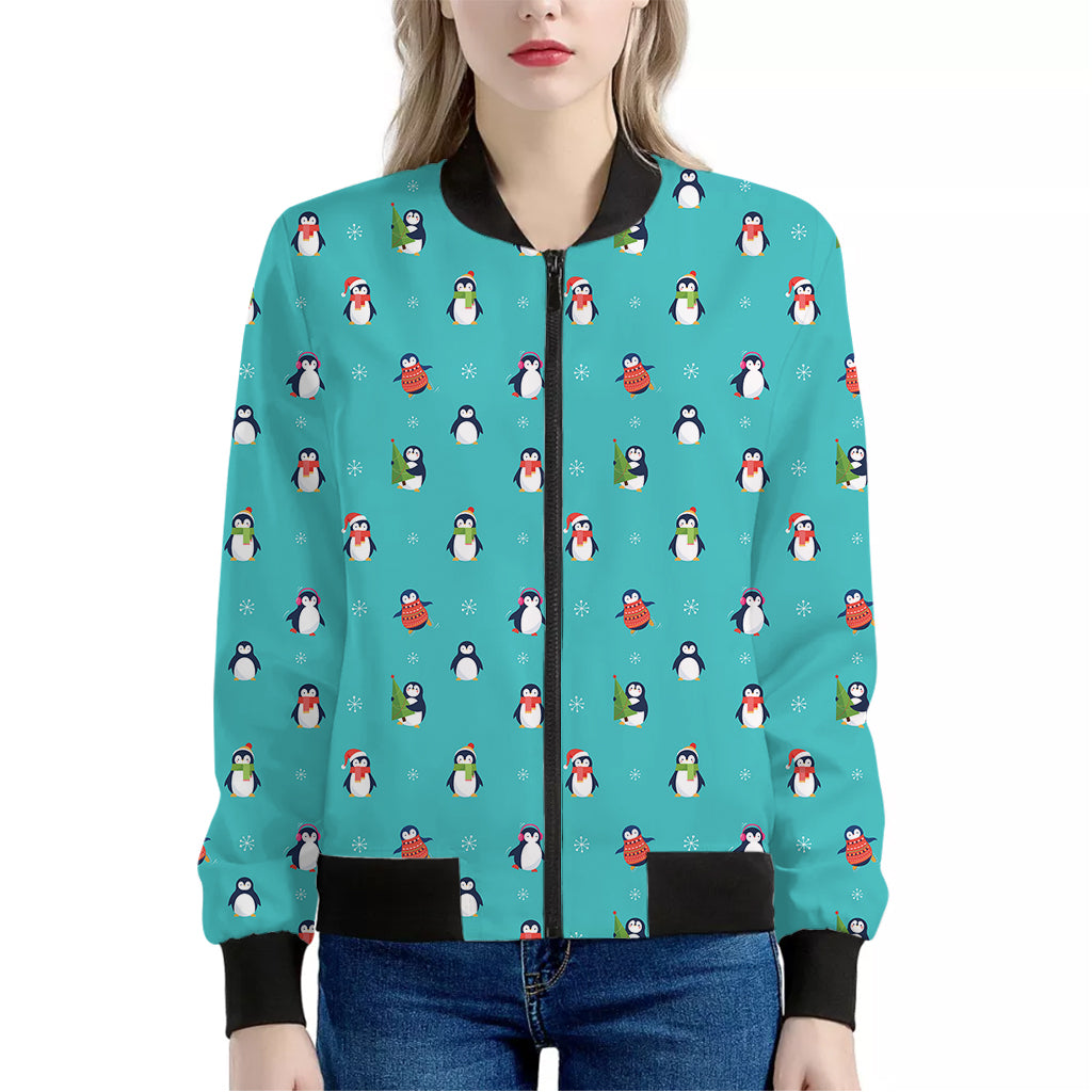 Cute Snowy Penguin Pattern Print Women's Bomber Jacket