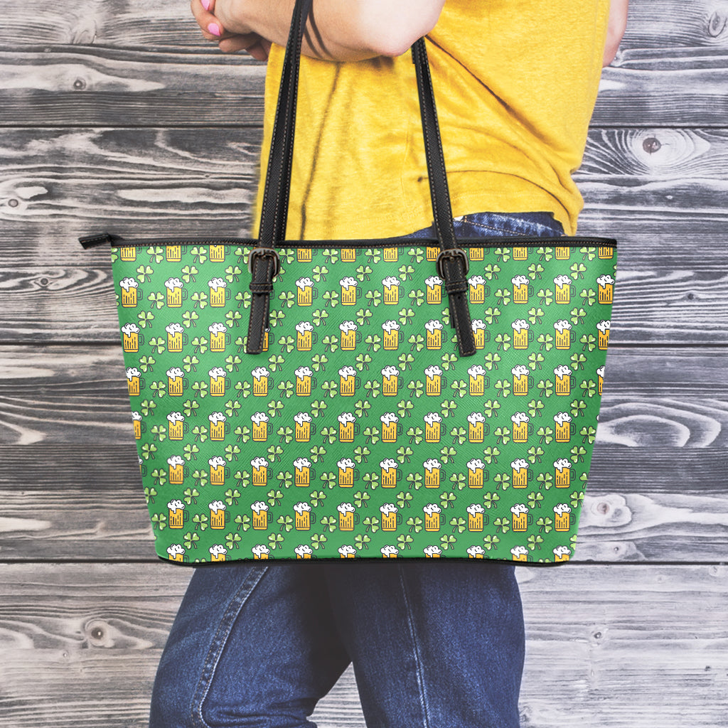 Cute St. Patrick's Day Pattern Print Leather Tote Bag