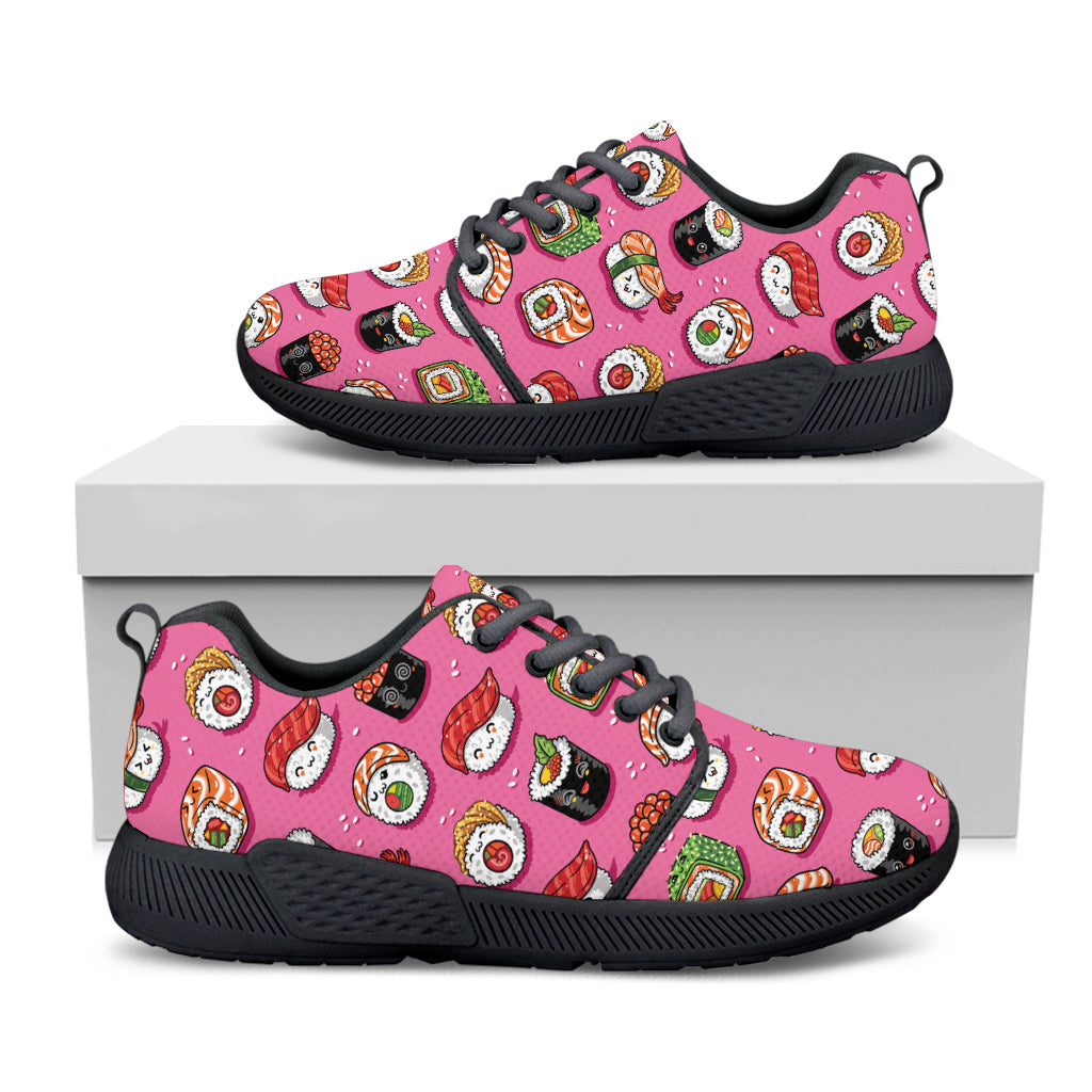 Cute Sushi And Rolls Pattern Print Black Athletic Shoes