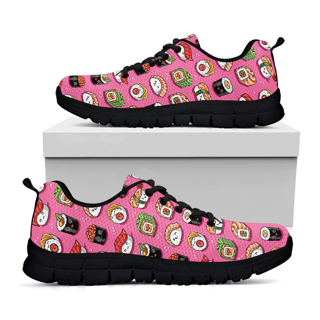 Cute Sushi And Rolls Pattern Print Black Sneakers