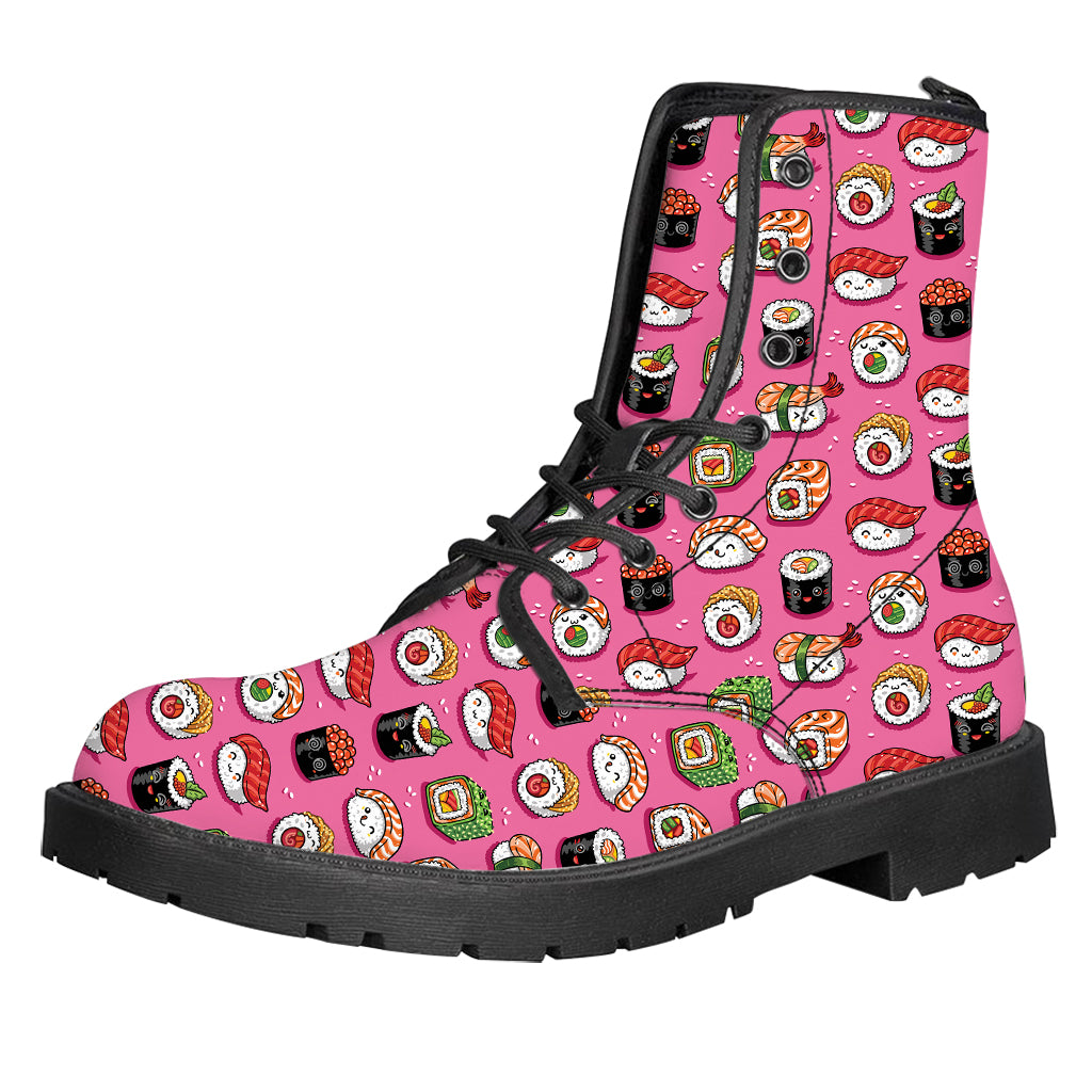 Cute Sushi And Rolls Pattern Print Leather Boots