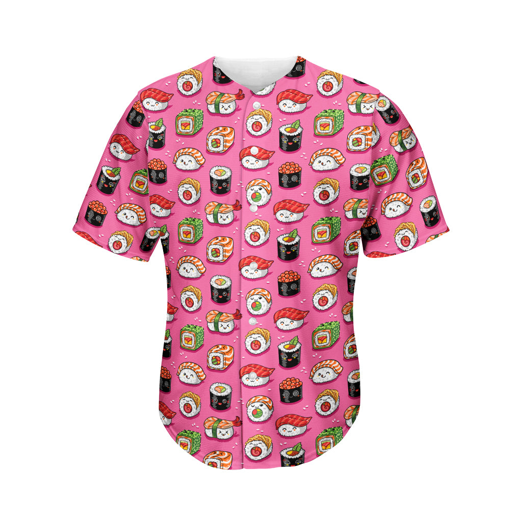 Cute Sushi And Rolls Pattern Print Men's Baseball Jersey