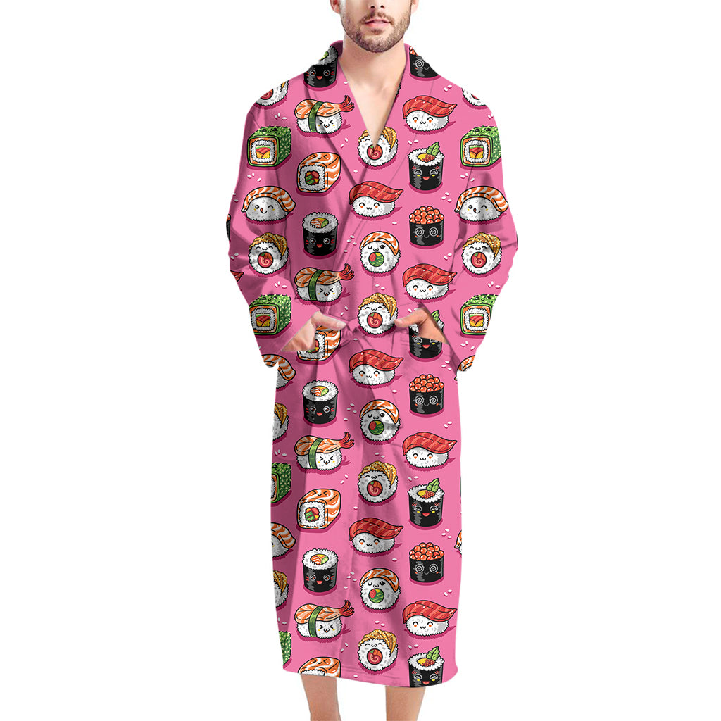 Cute Sushi And Rolls Pattern Print Men's Bathrobe