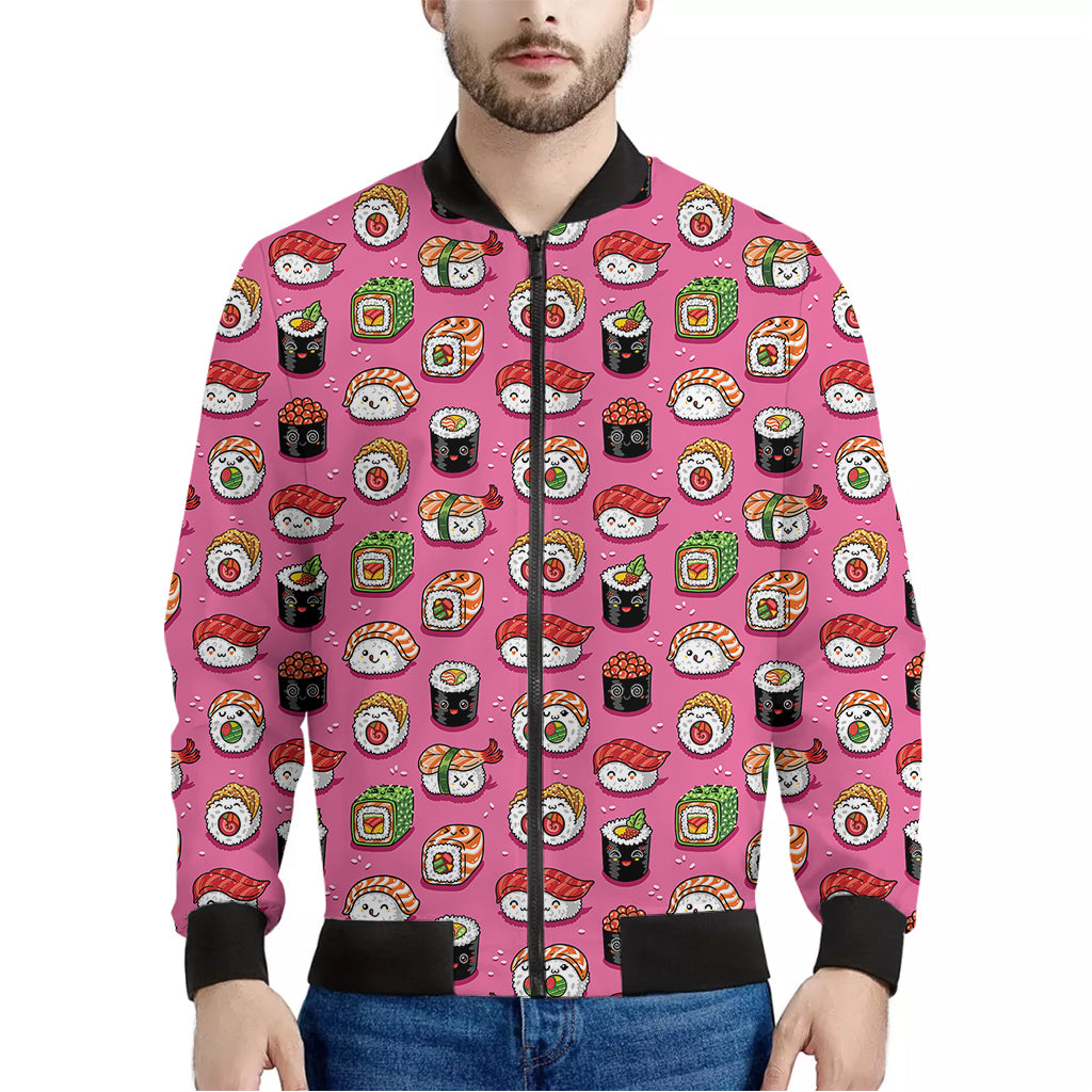 Cute Sushi And Rolls Pattern Print Men's Bomber Jacket