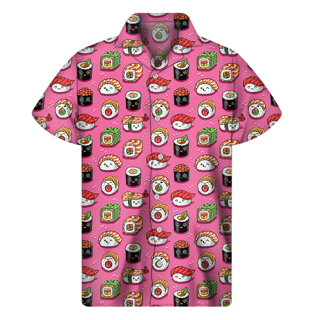 Cute Sushi And Rolls Pattern Print Men's Short Sleeve Shirt