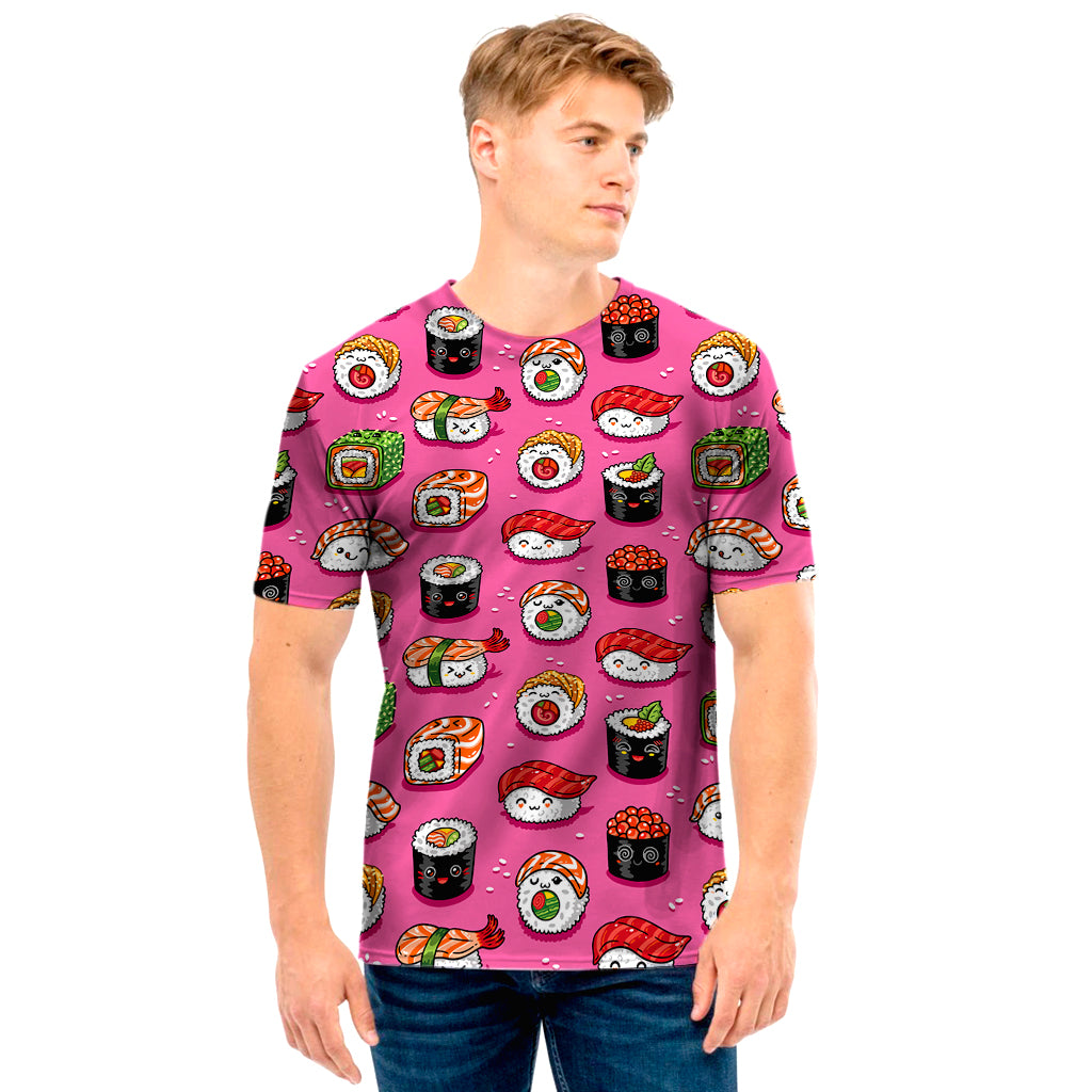 Cute Sushi And Rolls Pattern Print Men's T-Shirt