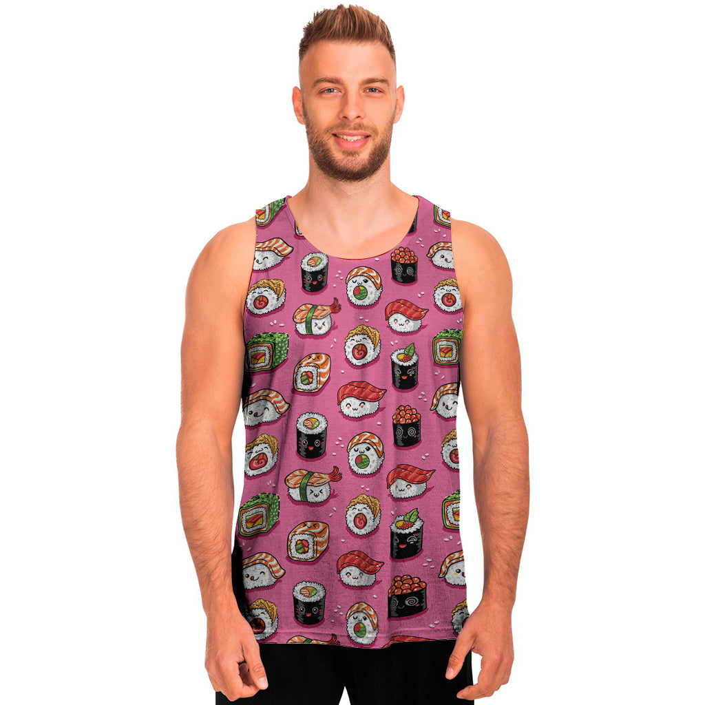 Cute Sushi And Rolls Pattern Print Men's Tank Top