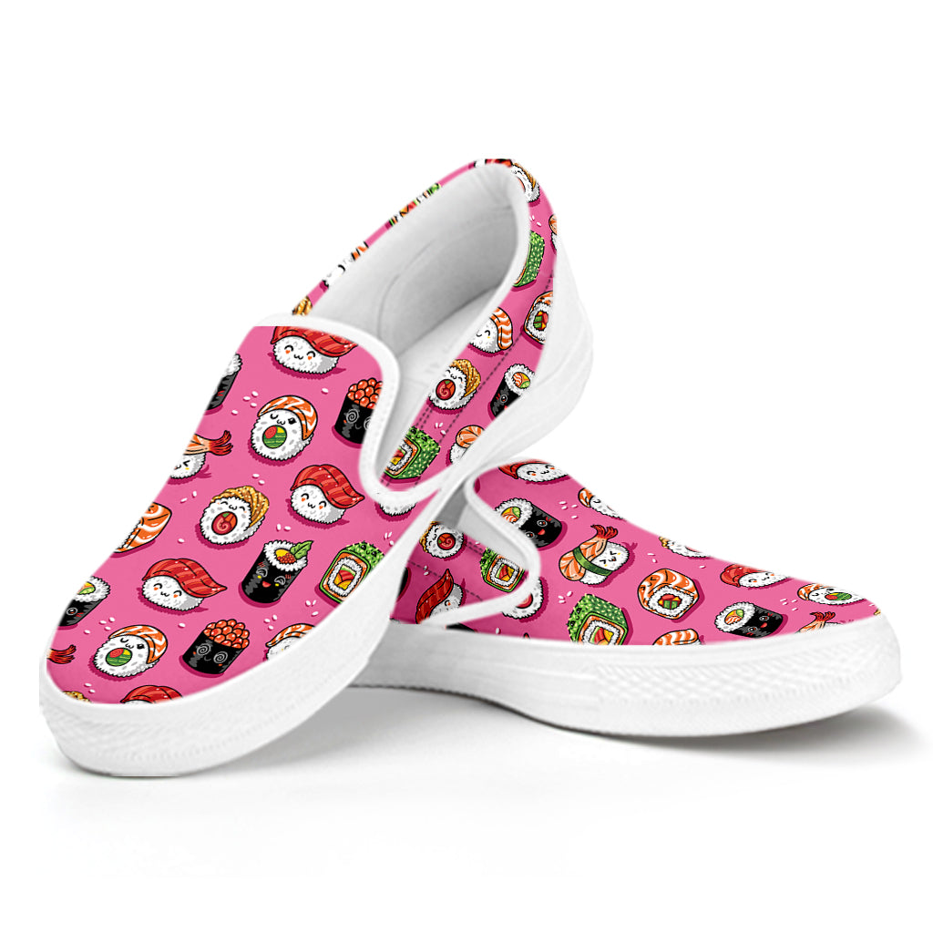 Cute Sushi And Rolls Pattern Print White Slip On Shoes