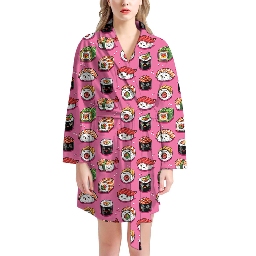 Cute Sushi And Rolls Pattern Print Women's Bathrobe