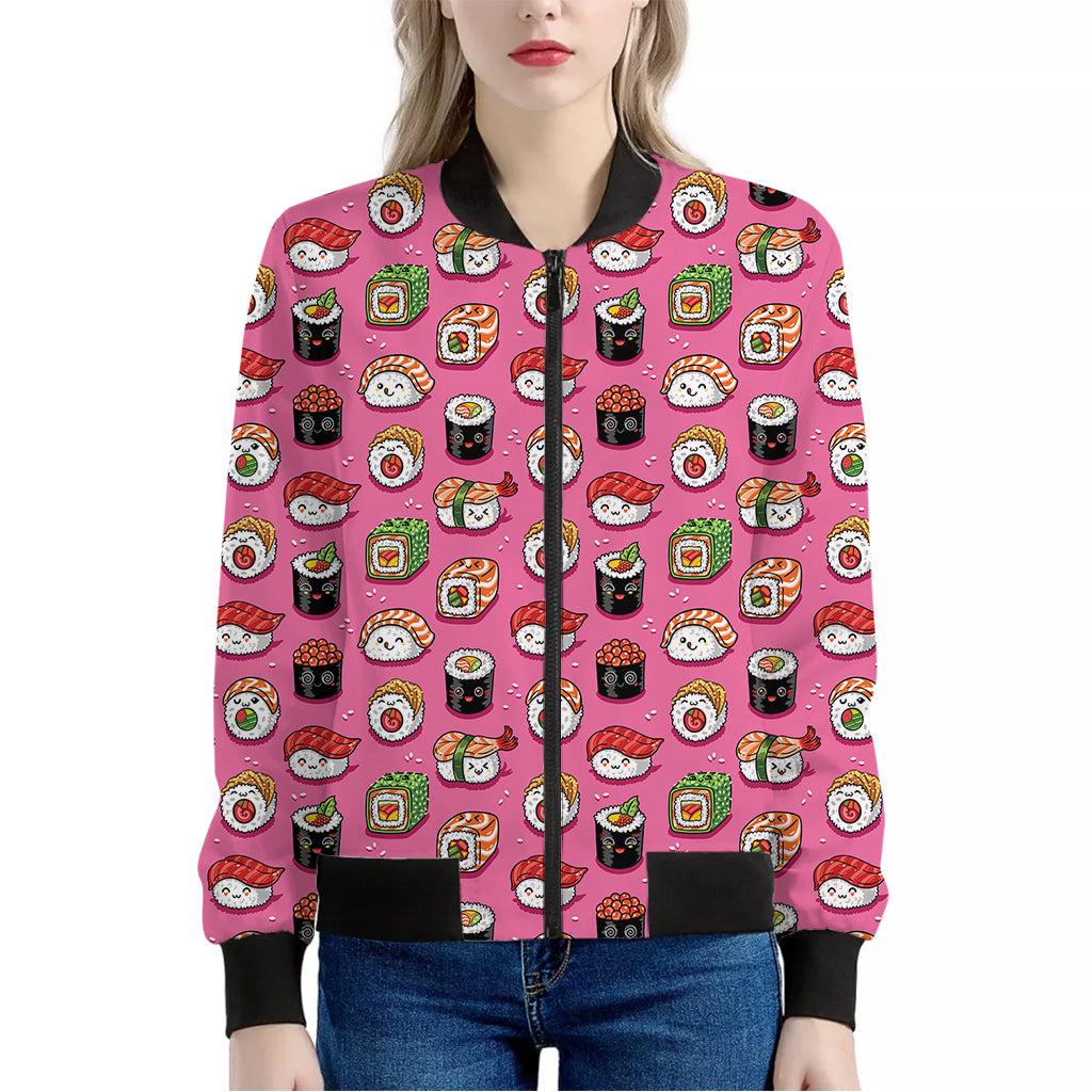 Cute Sushi And Rolls Pattern Print Women's Bomber Jacket