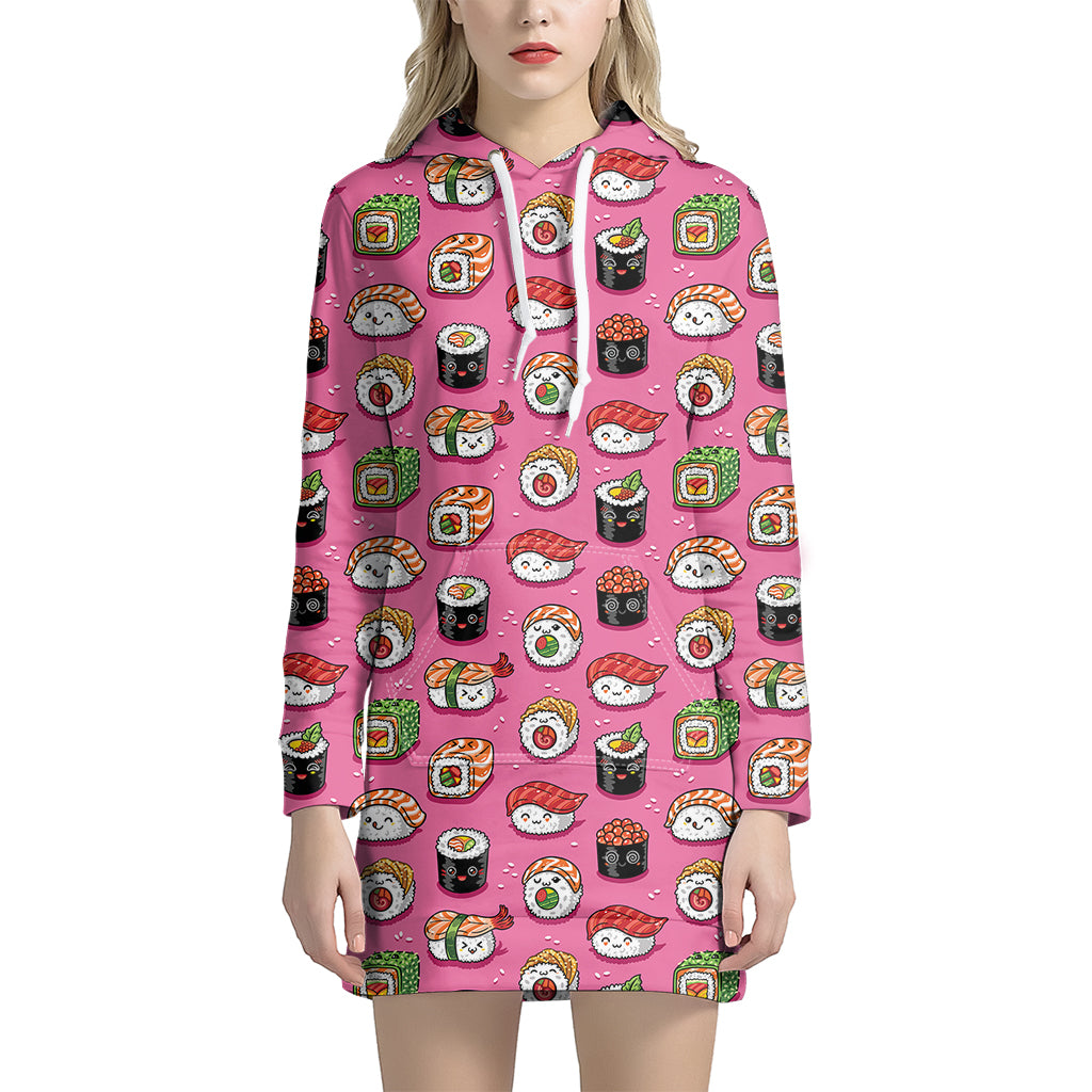 Cute Sushi And Rolls Pattern Print Women's Pullover Hoodie Dress