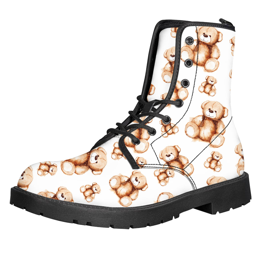 Cute Teddy Bear Pattern Print Leather Boots