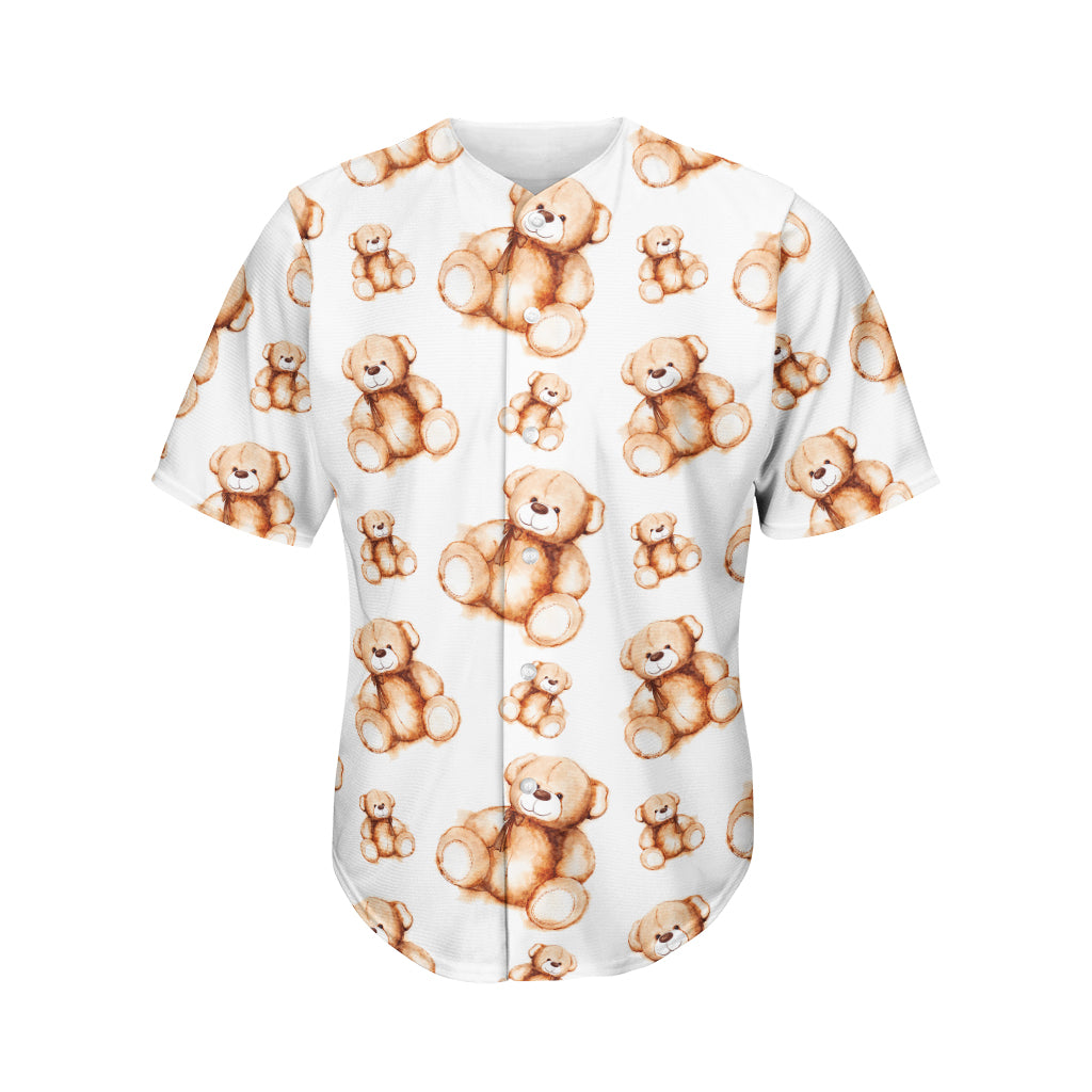 Cute Teddy Bear Pattern Print Men's Baseball Jersey