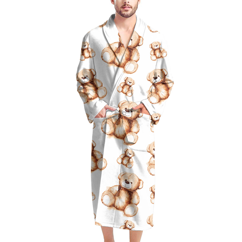 Cute Teddy Bear Pattern Print Men's Bathrobe