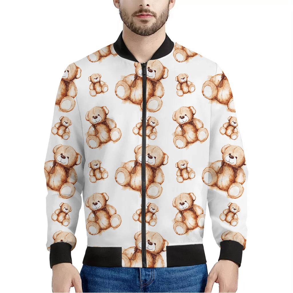 Cute Teddy Bear Pattern Print Men's Bomber Jacket