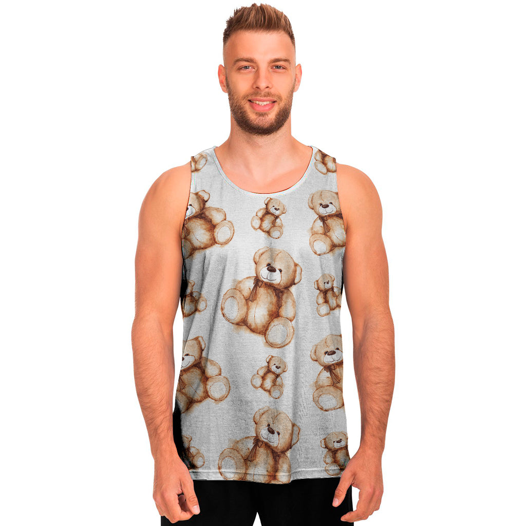 Cute Teddy Bear Pattern Print Men's Tank Top