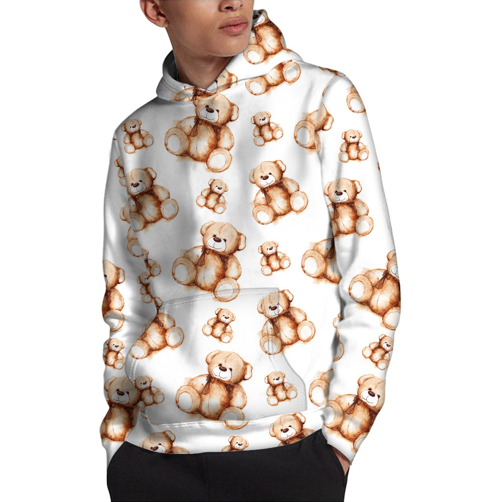 Cute Teddy Bear Pattern Print Pullover Hoodie