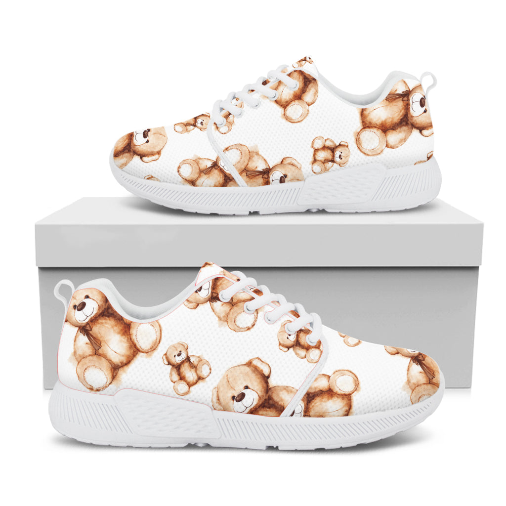 Cute Teddy Bear Pattern Print White Athletic Shoes