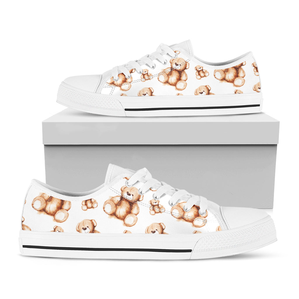 Cute Teddy Bear Pattern Print White Low Top Shoes