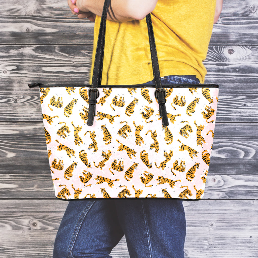 Cute Tiger Pattern Print Leather Tote Bag