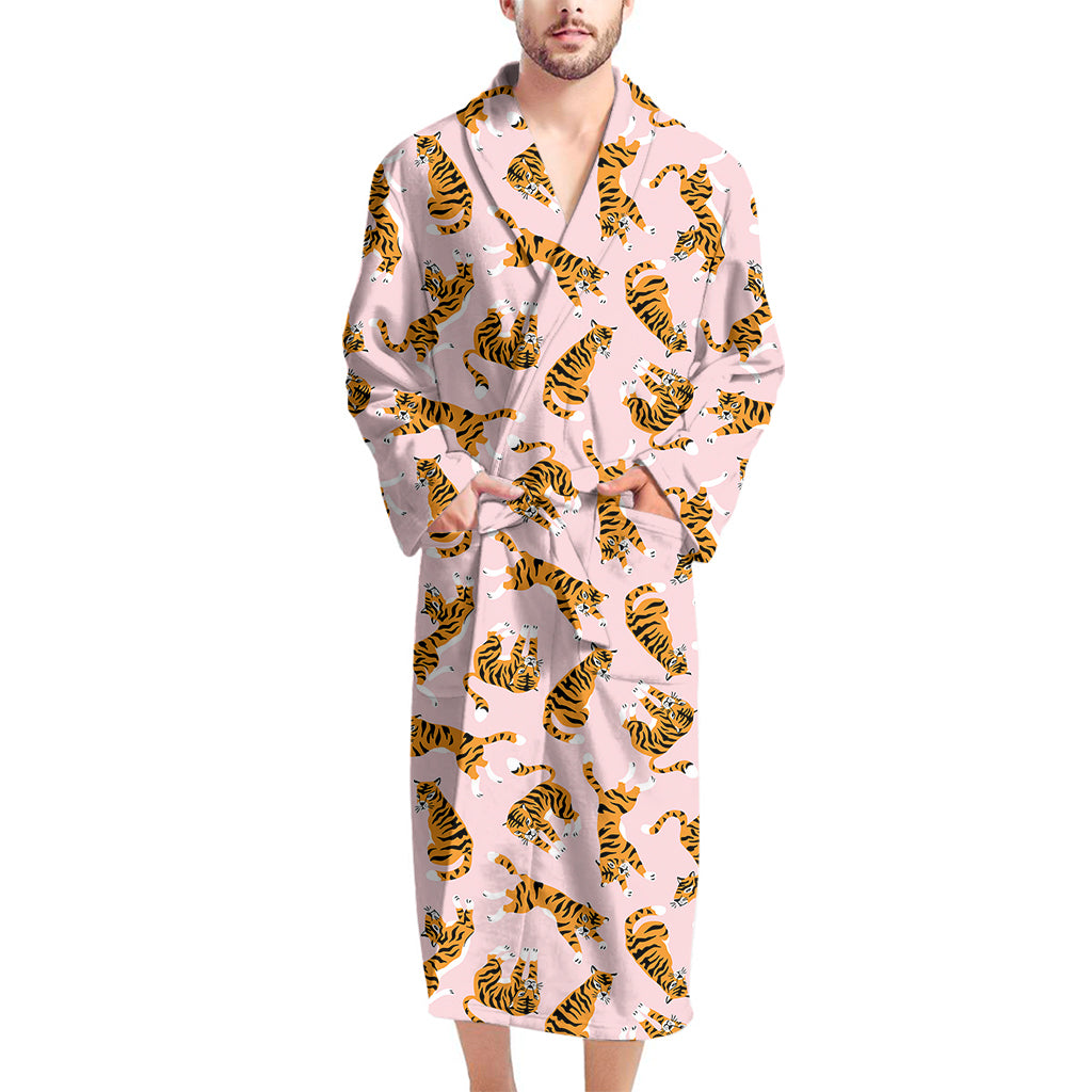 Cute Tiger Pattern Print Men's Bathrobe