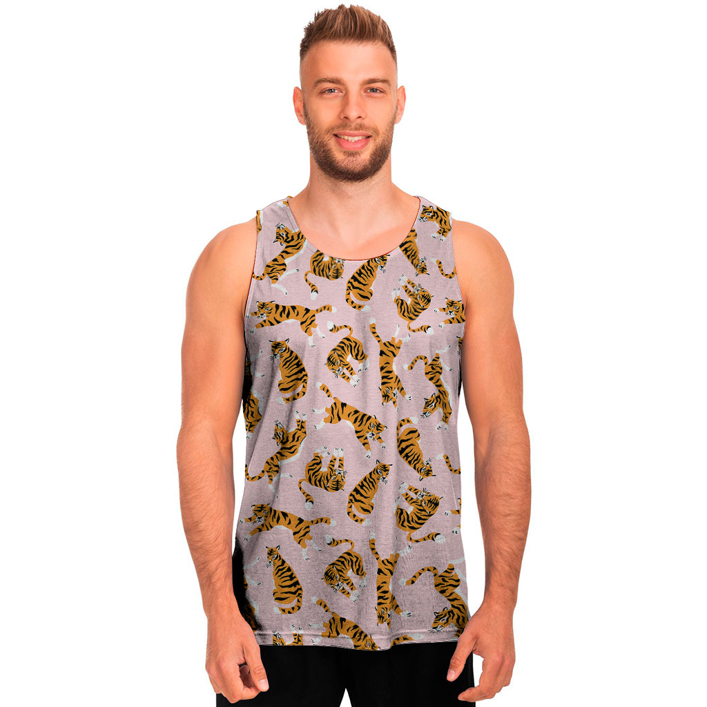 Cute Tiger Pattern Print Men's Tank Top