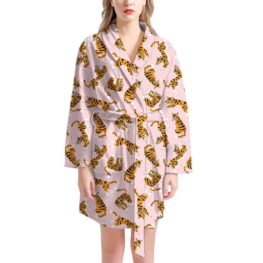 Cute Tiger Pattern Print Women's Bathrobe