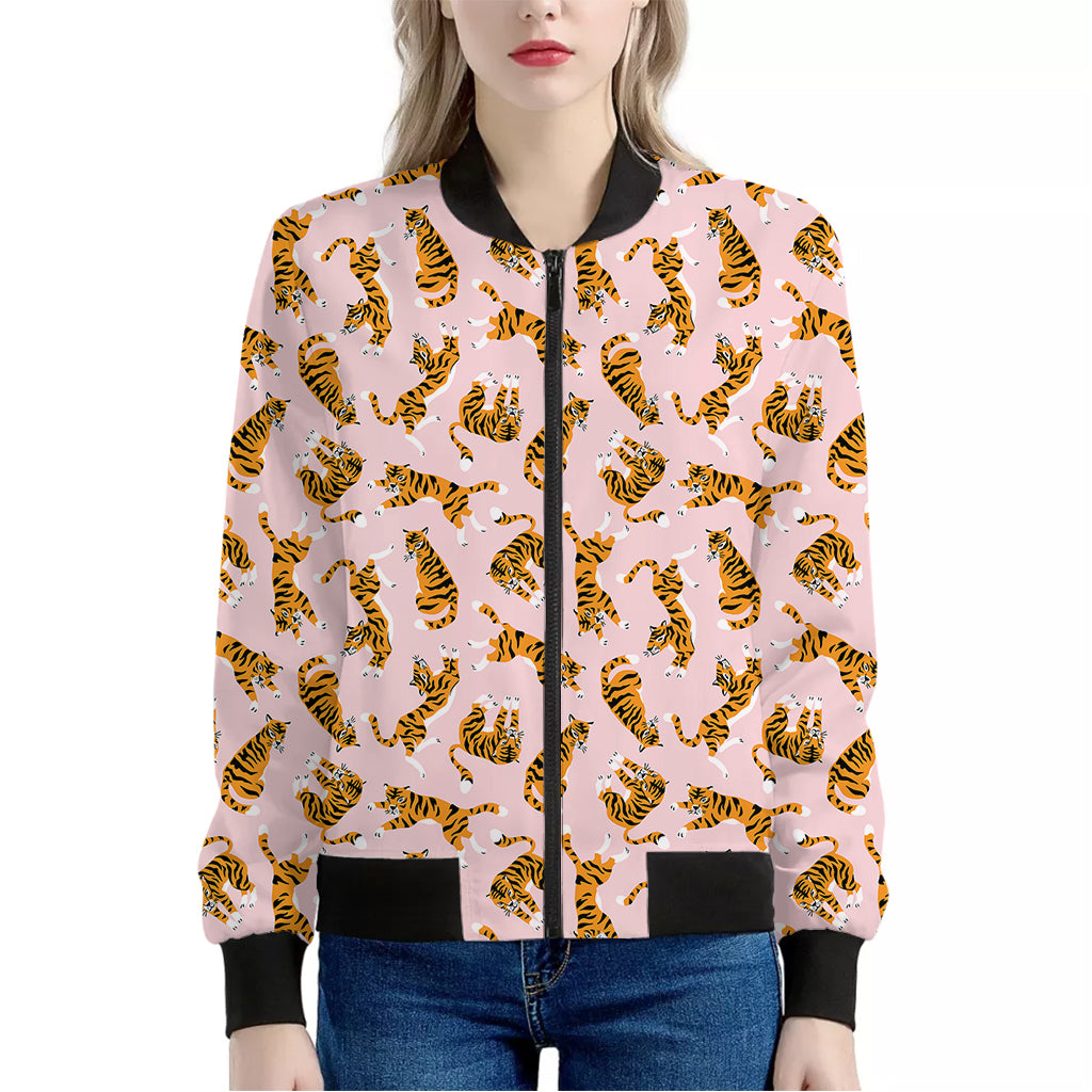 Cute Tiger Pattern Print Women's Bomber Jacket