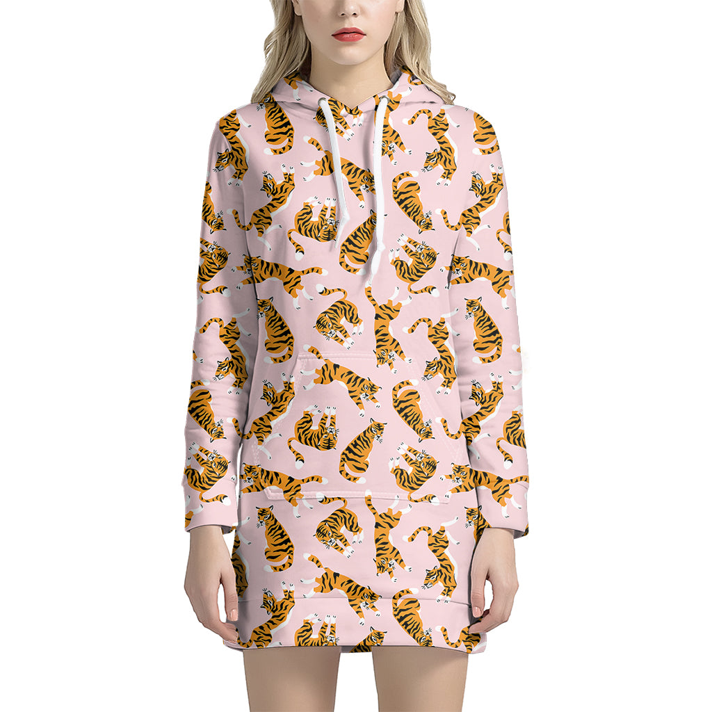 Cute Tiger Pattern Print Women's Pullover Hoodie Dress