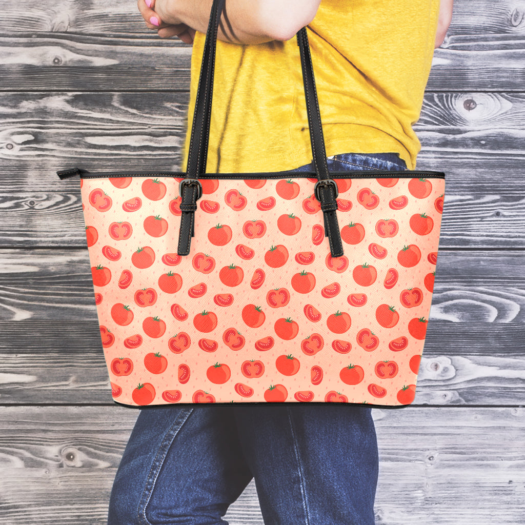 Cute Tomato Pattern Print Leather Tote Bag