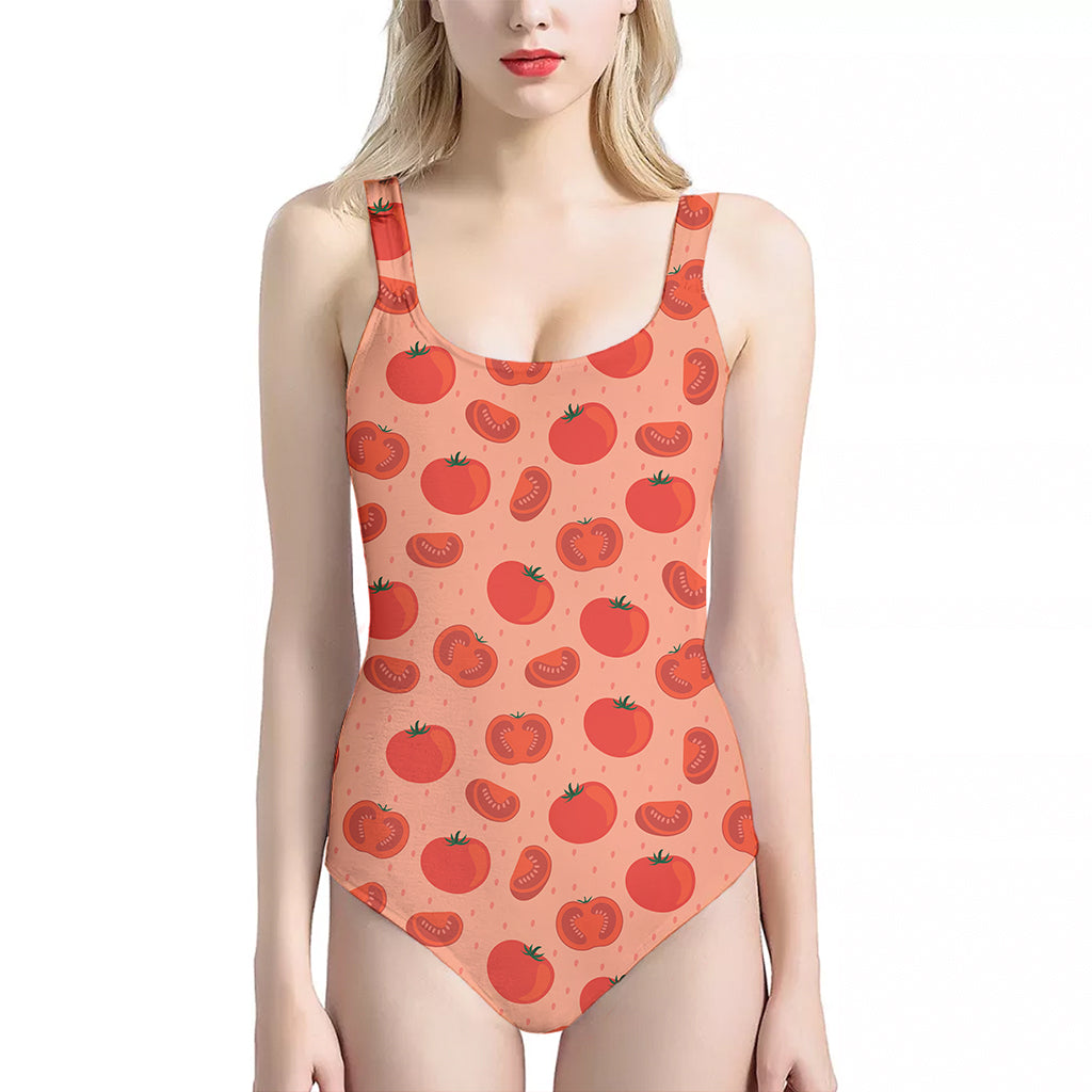 Cute Tomato Pattern Print One Piece Halter Neck Swimsuit