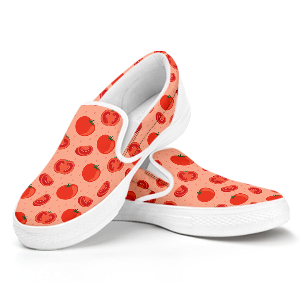 Cute Tomato Pattern Print White Slip On Shoes