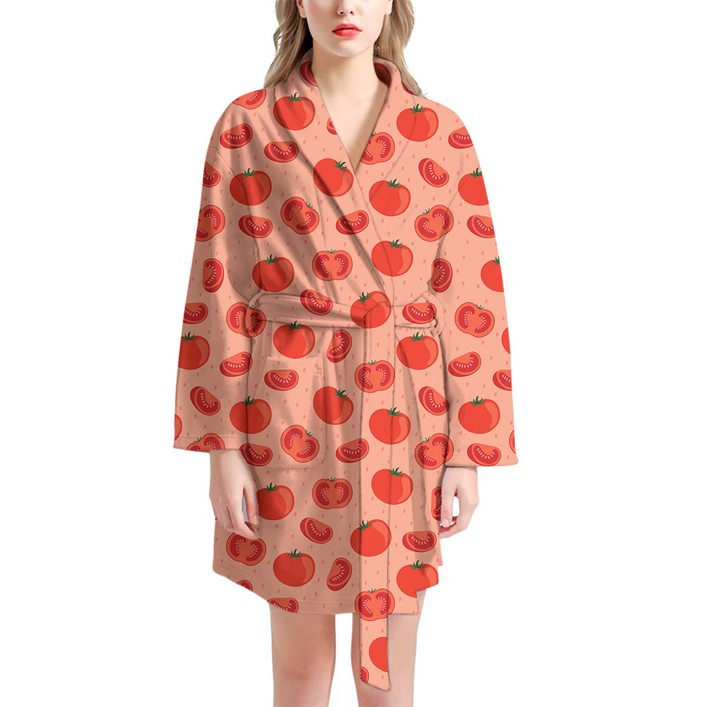 Cute Tomato Pattern Print Women's Bathrobe