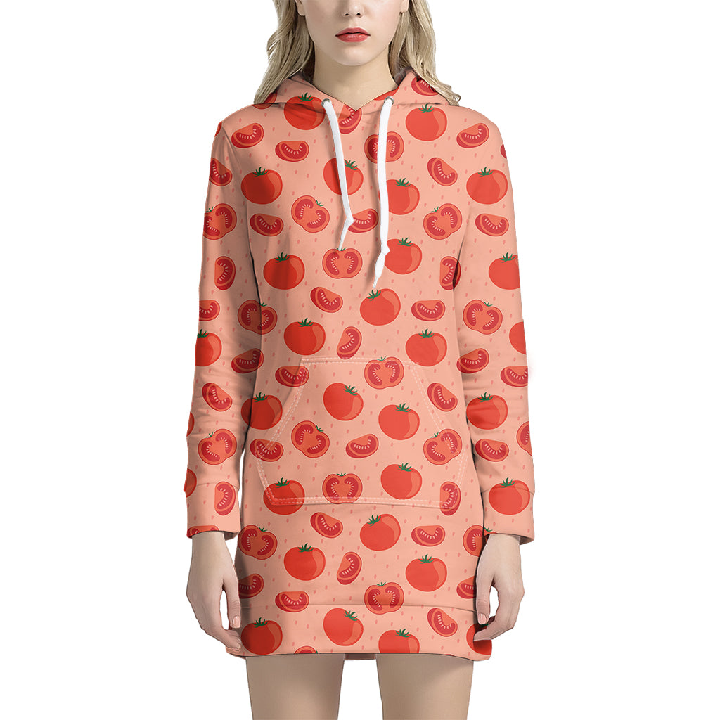 Cute Tomato Pattern Print Women's Pullover Hoodie Dress