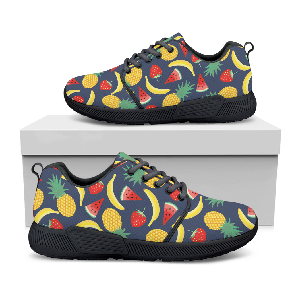 Cute Tropical Fruits Pattern Print Black Athletic Shoes