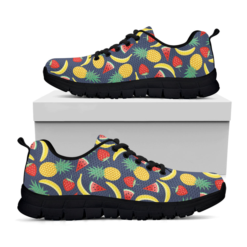 Cute Tropical Fruits Pattern Print Black Sneakers