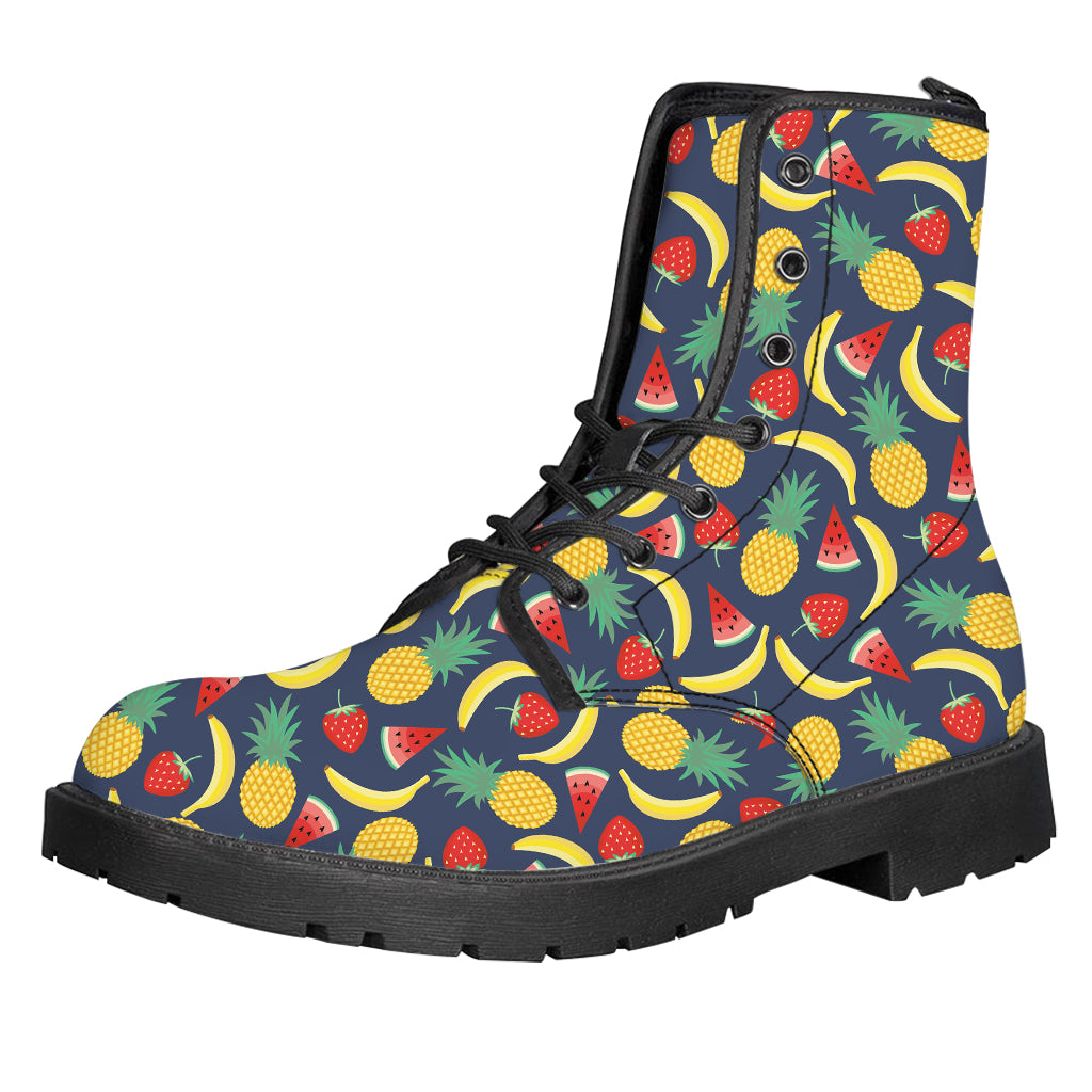 Cute Tropical Fruits Pattern Print Leather Boots