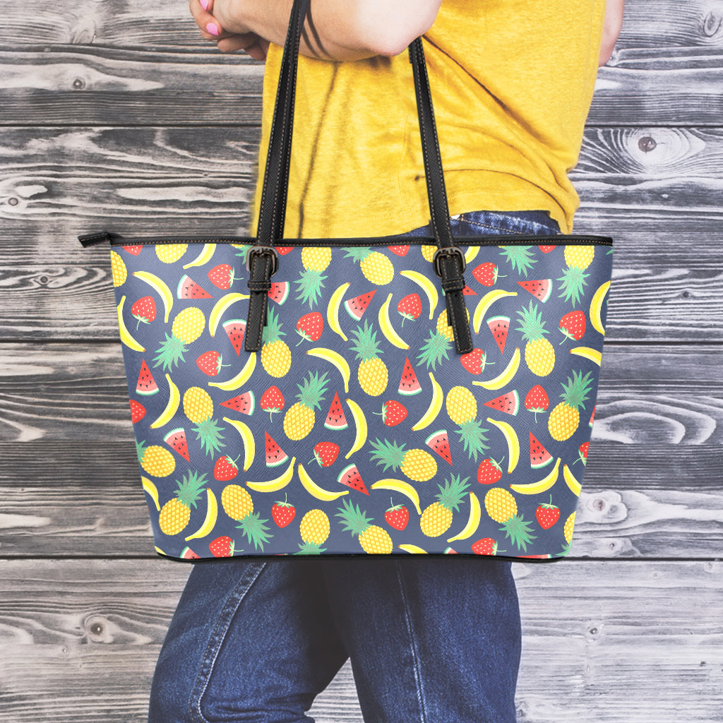 Cute Tropical Fruits Pattern Print Leather Tote Bag