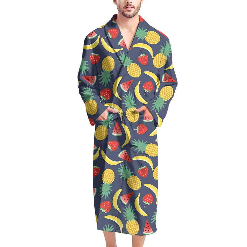 Cute Tropical Fruits Pattern Print Men's Bathrobe