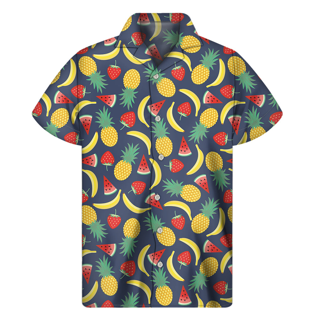 Cute Tropical Fruits Pattern Print Men's Short Sleeve Shirt