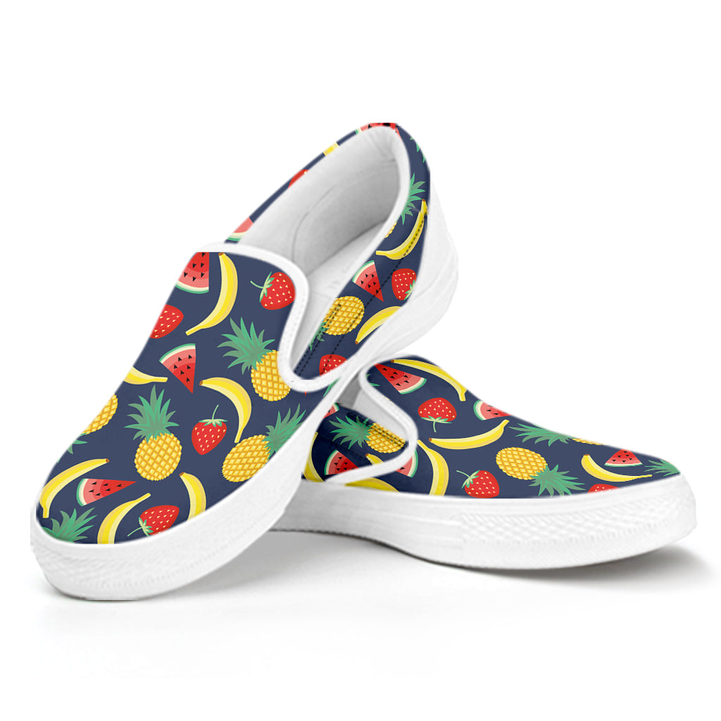 Cute Tropical Fruits Pattern Print White Slip On Shoes