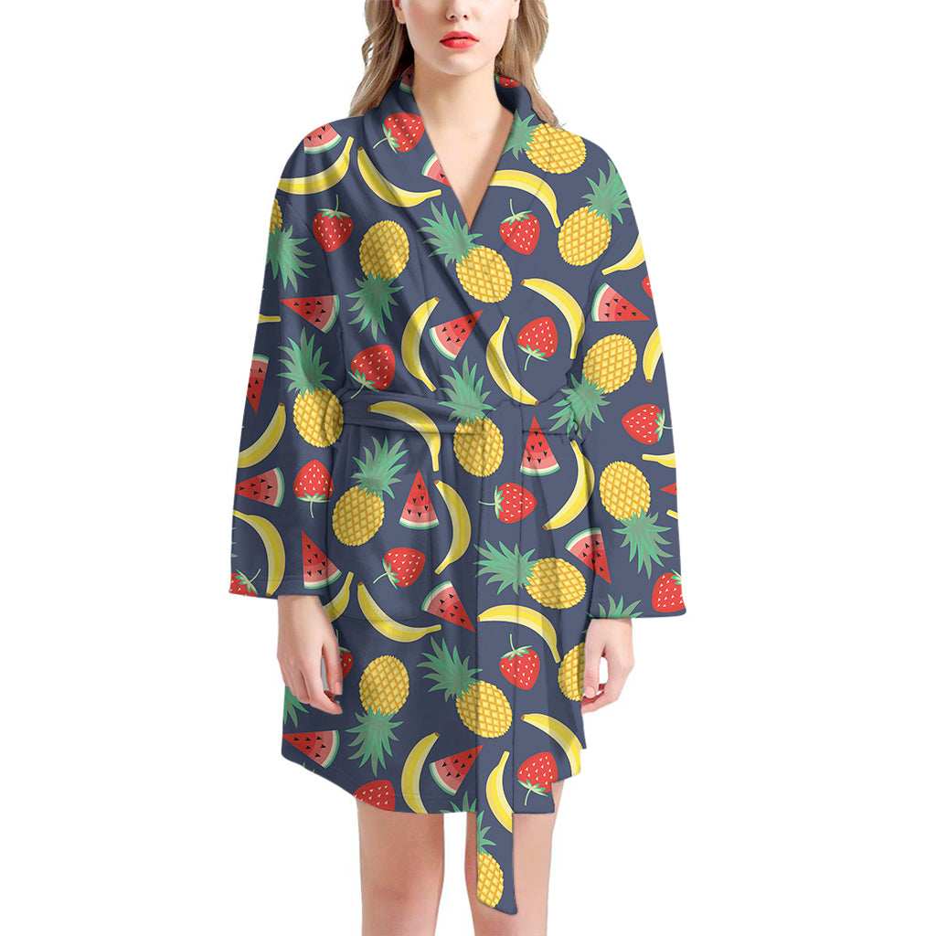 Cute Tropical Fruits Pattern Print Women's Bathrobe