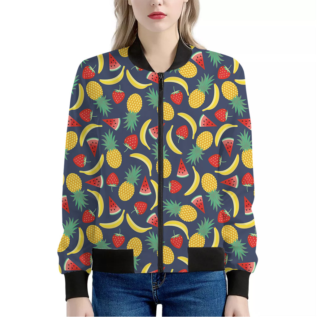 Cute Tropical Fruits Pattern Print Women's Bomber Jacket