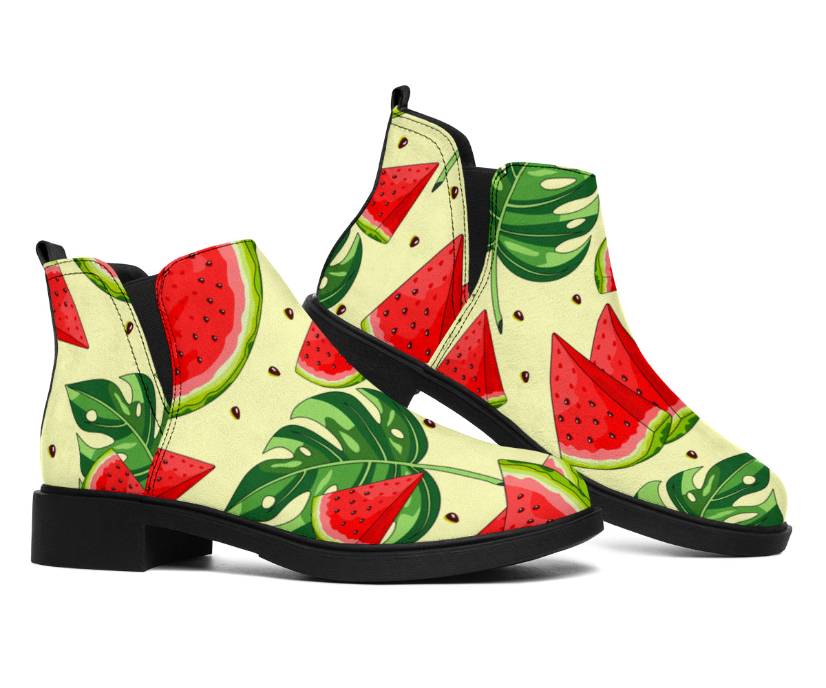 Cute Tropical Watermelon Pattern Print Flat Ankle Boots